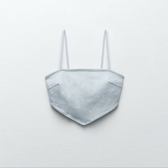 NWT ZARA LIGHT WASH DENIM TRIANGLE BANDANA TOP - Picture 1 of 4